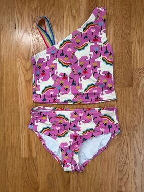 Hanna Andersson Pink Unicorn Two-Piece Swim Set with Rainbow Strap